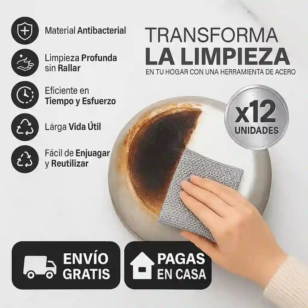BrillaMax®  Pack x 12 Paños de Micro Acero