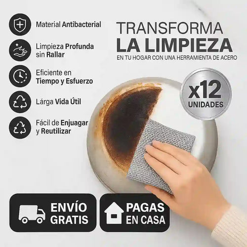 BrillaMax®  Pack x 12 Paños de Micro Acero